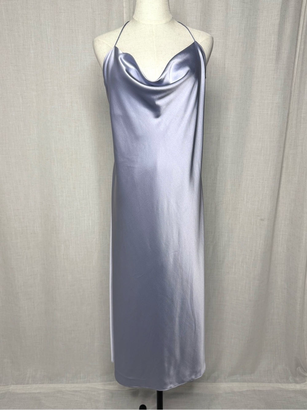 Filippa K Draped Slip Midi Dress Faded Blue Silk Blend Cowl Neck NWOT Size 44